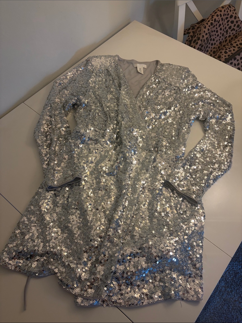 H&M Silver Sequin Wrap Mini Dress